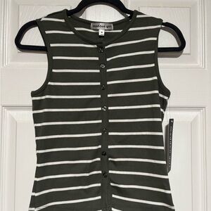Madden Girl Green and White Striped Tank Top